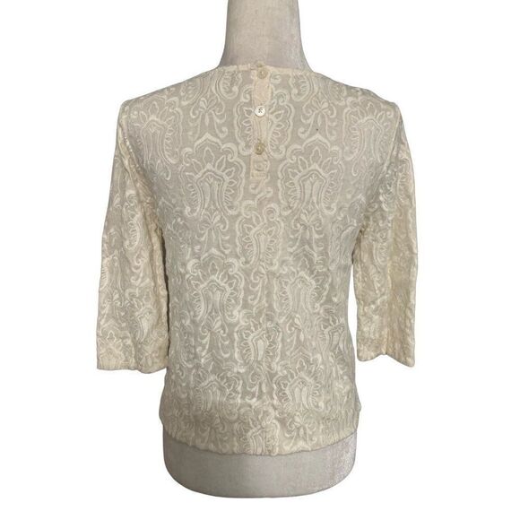 j crew womens solid ivory Crew Neck embroidered long sleeve top small - Picture 2 of 5